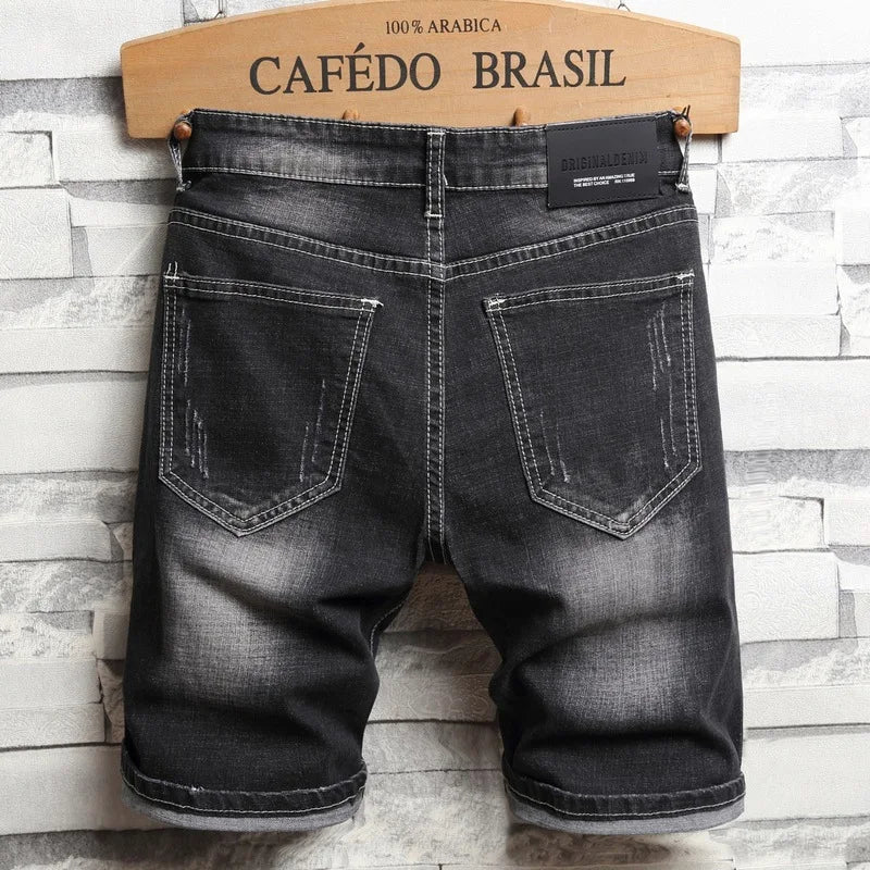 High Quality Men's Hole Denim Shorts Summer New Fashion Casual Slim Fit Ripped Retro Short Jeans Male Brand Classic Pants