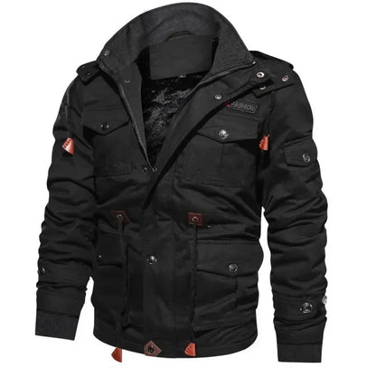 Men Fleece Fur Lined Thick Mid-Length Cotton Jacket Long Sleeve Autumn Winter Casual Jackets