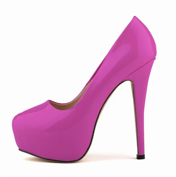 Sexy High Platform Party Shoes  New Women Concise Solid Patent Leather High Heels Shoes Fashion Shallow Wedding Shoes Woman