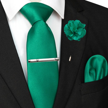 Mens Colors Solid Tie and Lapel Pin Necktie Pocket Square and Tie Clip Sets for Business Casual 4PCS