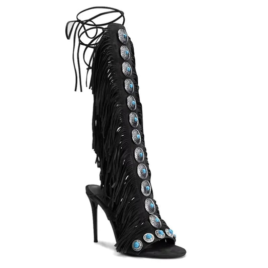 Sandalias Mujer   Summer Women Sandals Peep Toe Sexy Lace Up Knee High Shoes Zapatos De Mujer High Heels