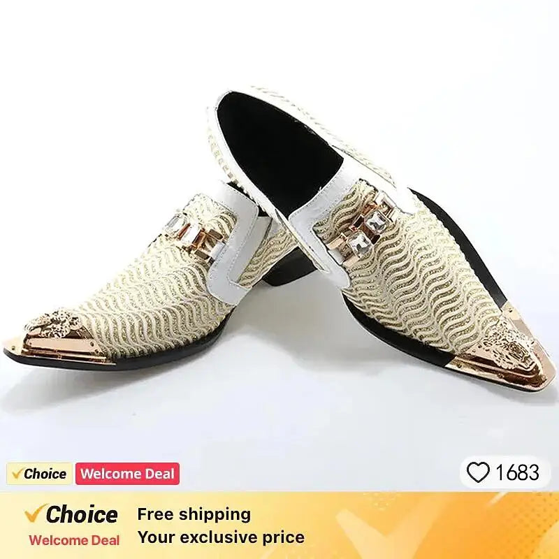 Italian men's dress shoes black metal rivet pointed men's leather business shoes, party shoes men's flat shoes