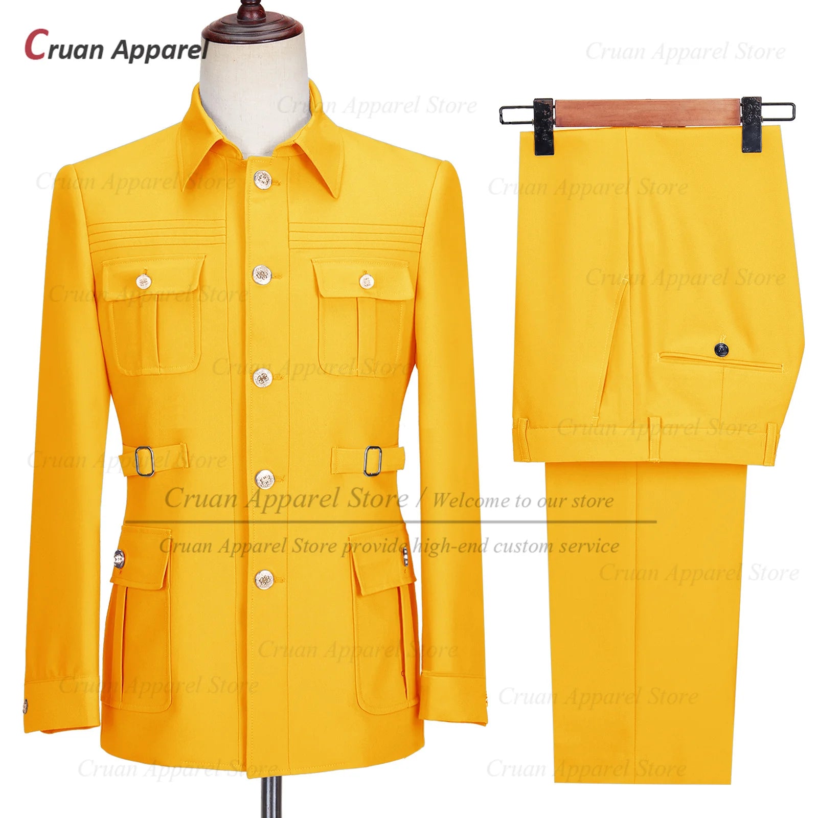 Fashion Men Suit Sets Costumes Formal Chinese Tunic Suit Blazer Pants 2 Pieces Tailor-made Wedding Business Prom Slim Fit Tuxedo