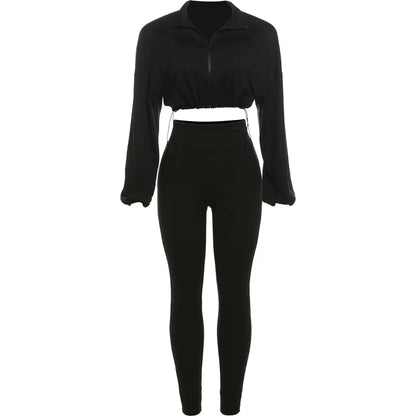Weird Puss  Autumn Women 2 Piece Set Casual Tracksuit Zipper Thin Drawstring Jacket+Leggings Matching Streetwear Sporty Suit
