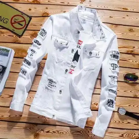 Frühling Herbst Herren Jeansjacke + Jeanshosen Set Mode Einreiher Mantel Hose Zweiteiliger Denim-Anzug