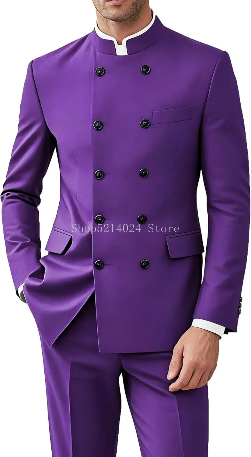 Men 2 Pieces  Suit   Suits for Men Gold Button Jacket Pant Set Traditional Wedding