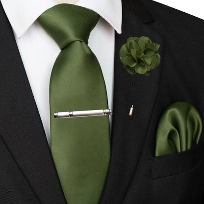 Mens Colors Solid Tie and Lapel Pin Necktie Pocket Square and Tie Clip Sets for Business Casual 4PCS