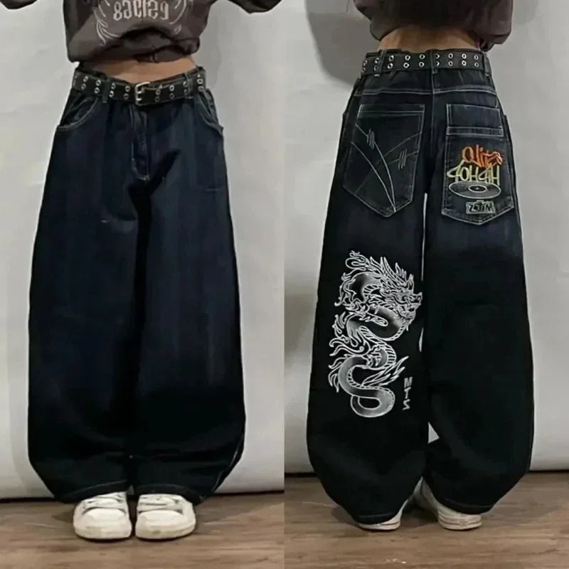 American New Fashion Patch Baggy Casual Jeans For Men And Women Y2K High Street Harajuku High Waist Wide Leg Denim Trousers