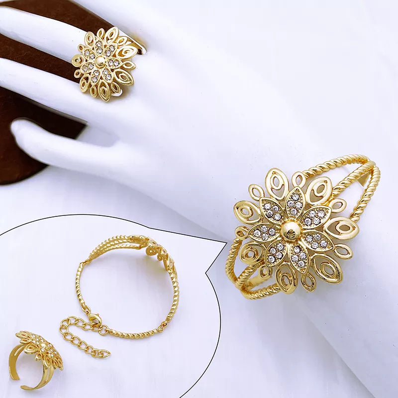 Dubai 18K Gold Plated Jewelry Set Vintage Women Necklaces Earrings Rings Bracelet Full Jewelry Luxury Wedding Party Accessories