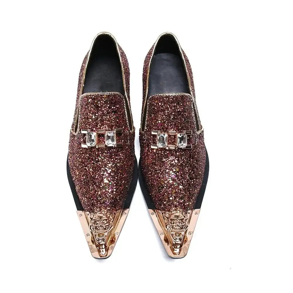 Luxusmarke Herrenschuhe Glitzer Gold italienische Hochzeitsschuhe Herren Leder Spitz Zehe Anzugschuhe Übergröße Herrenschuhe