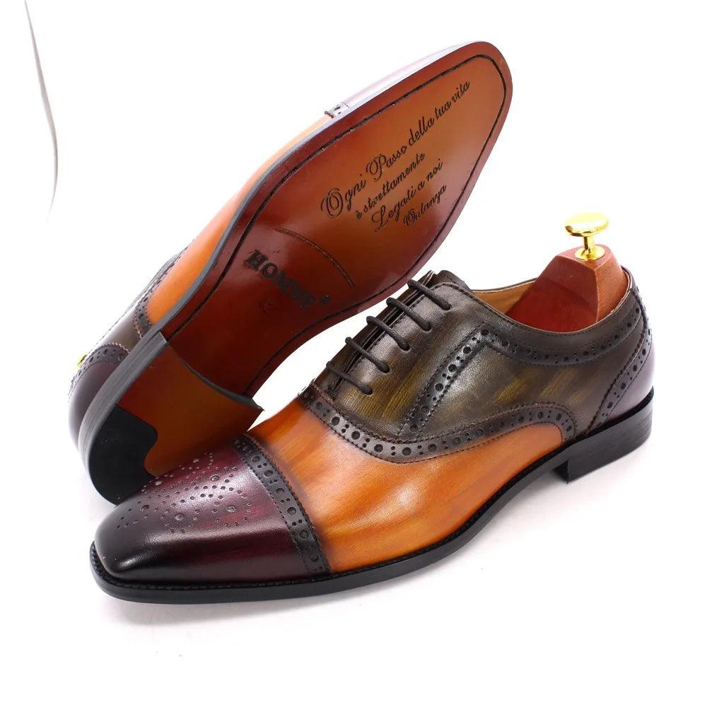 Herren dreifarbige Oxford-Schuhe Britische Leder-Abendschuhe Mode Chelsea High-End Herren handgefertigte Lederschuhe Zapatillas Hombre