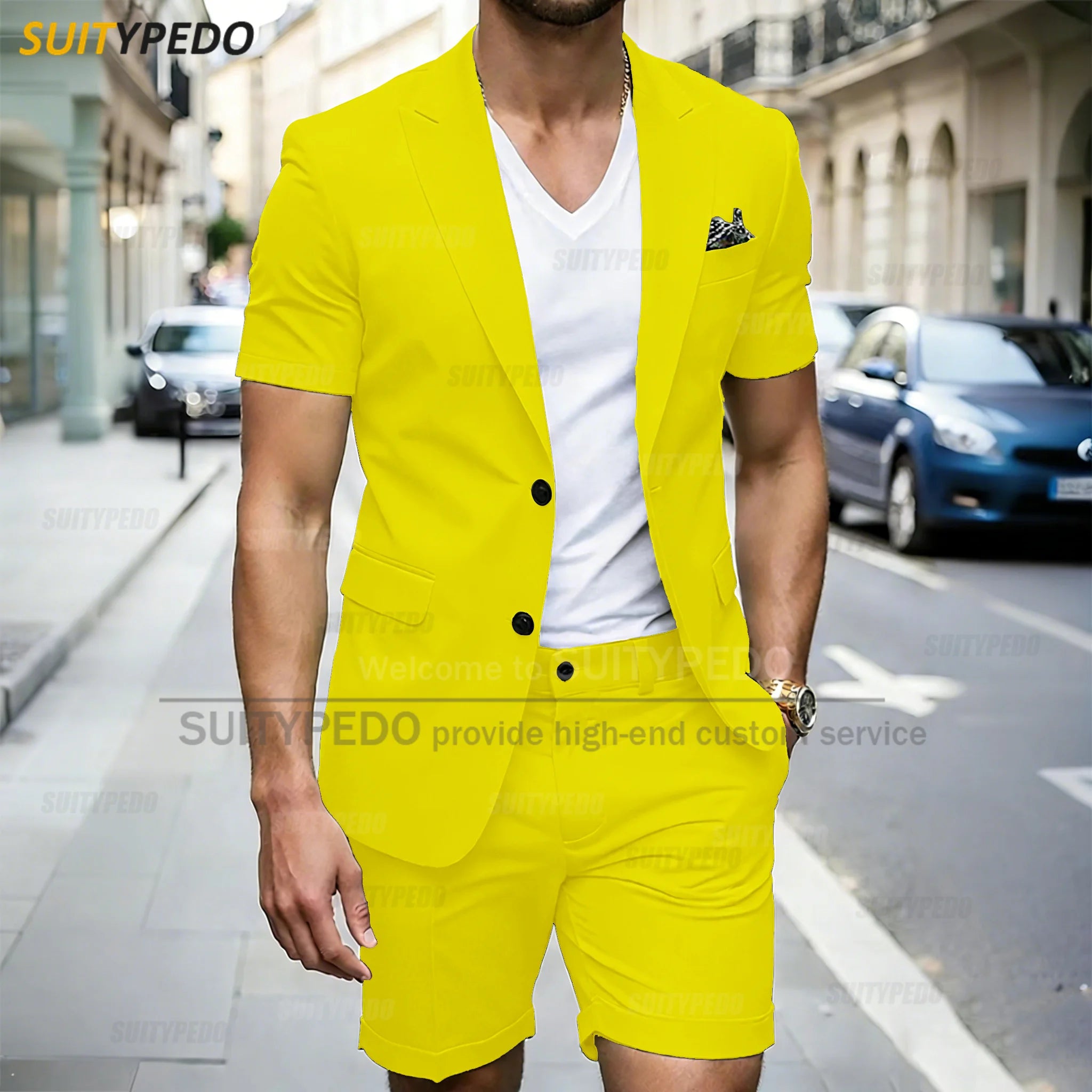 Summer New Style Men Suit 2 Piecs Short Sleeves Blazer And Shorts Single Breasted Daily Commute Notch Lapel Party Prom Suits