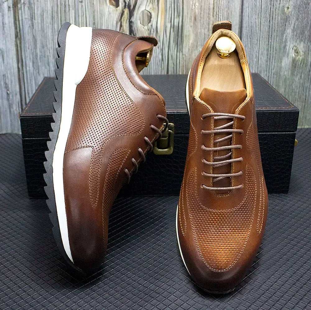 Luxury Mens Genuine Leather Sneakers Lace-Up Comfortable Oxford Classic Casual Shoes for Men Outdoor Street Travel Flat Footwear