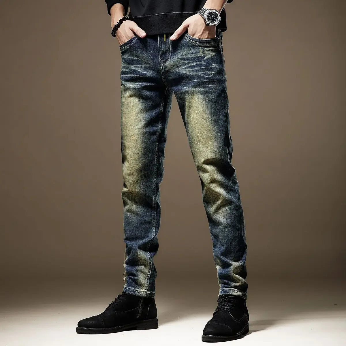 Male Cowboy Pants Retro Jeans for Men Skinny Trousers Slim Fit Straight Tight Pipe Summer Autumn Clothing Y 2k Vintage Oversize