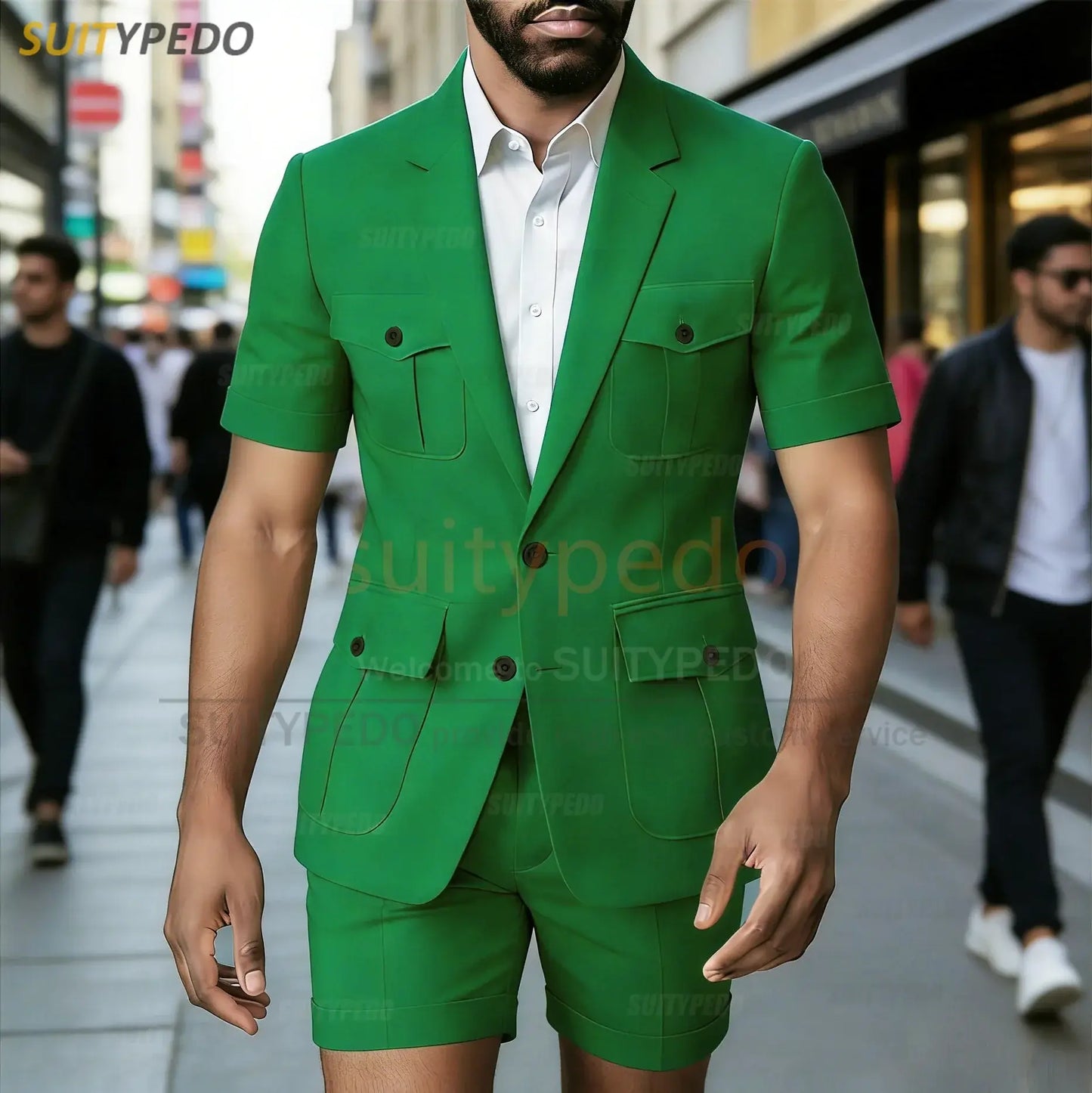 Sommer Neues Design Herren Anzug-Sets 2-teilig Kurzarm-Blazer und Shorts Revers Daily Beach Hochzeit Party Abschlussball Anzug Outfit