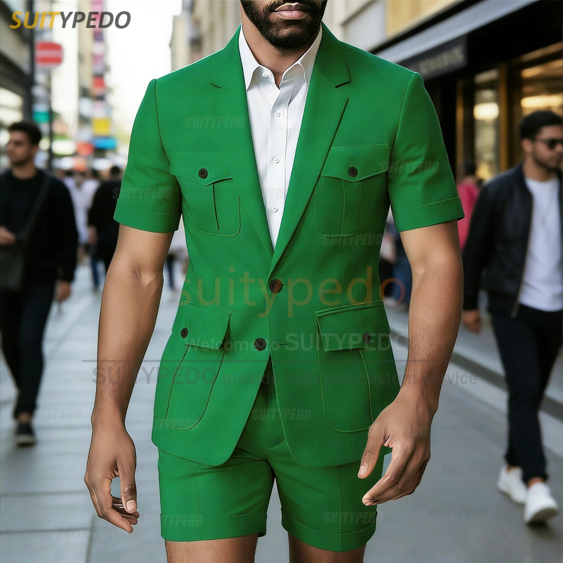 Summer New Design Men Suit Sets 2 Piecs Short Sleeves Blazer And Shorts Notch Lapel Daily Beach Wedding Party Prom Suit Attire