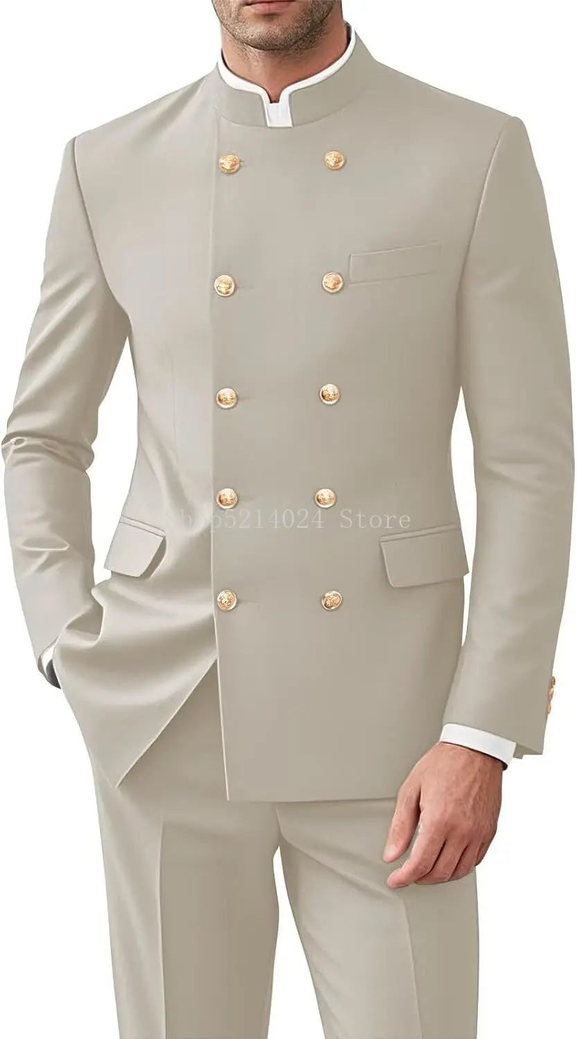 Men 2 Pieces  Suit   Suits for Men Gold Button Jacket Pant Set Traditional Wedding