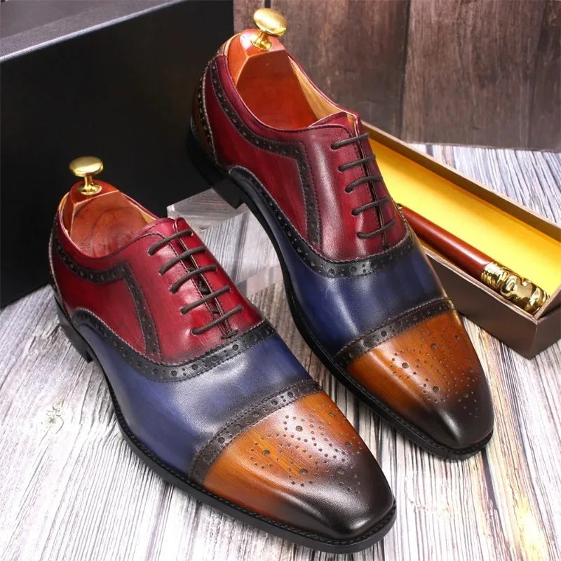 Herren dreifarbige Oxford-Schuhe Britische Leder-Abendschuhe Mode Chelsea High-End Herren handgefertigte Lederschuhe Zapatillas Hombre
