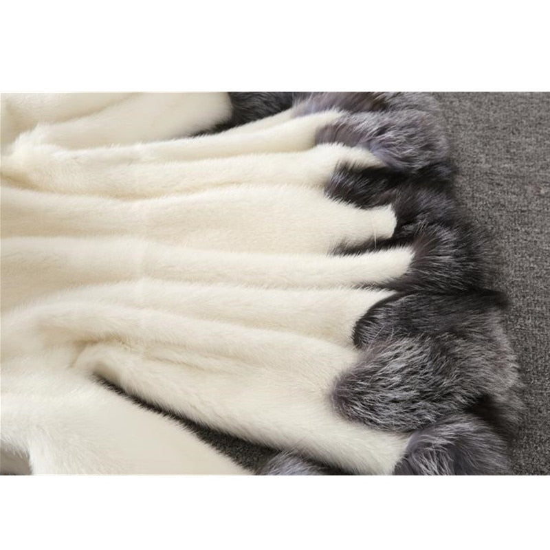 Faux Fur Coat Women's Autumn and Winter Mink Fur Coat Fox Collar Hooded Jacket Top Fur Women's Christmas Dress Autumn and Winter