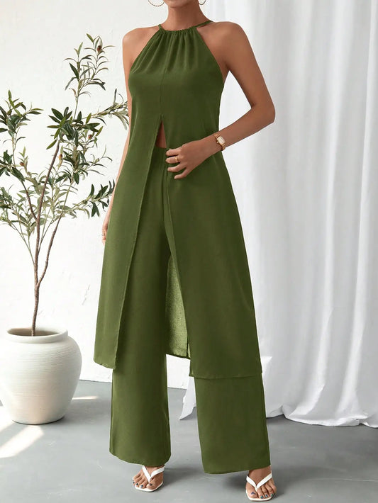 Elegant Casual Solid Color woman Chic Two-Piece Set Strap Design Fashionable Women's Outfit