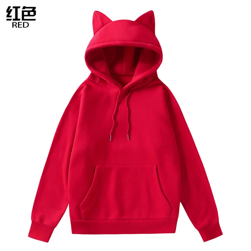 2024 New Winter Men's Hoodie Sweater Pullover South Korea Fashion Men's Cat Ears Cute Japanese Top Personality Sweatshirt Women