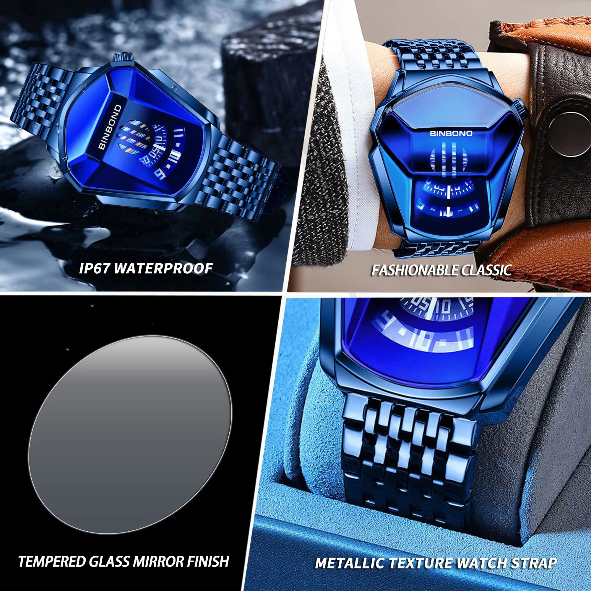 BINBOND Iron Man Face Orginal Brand Quartz Watches For Man Luxury Waterproof Men's Watch Sturdy Reloj Free Ship