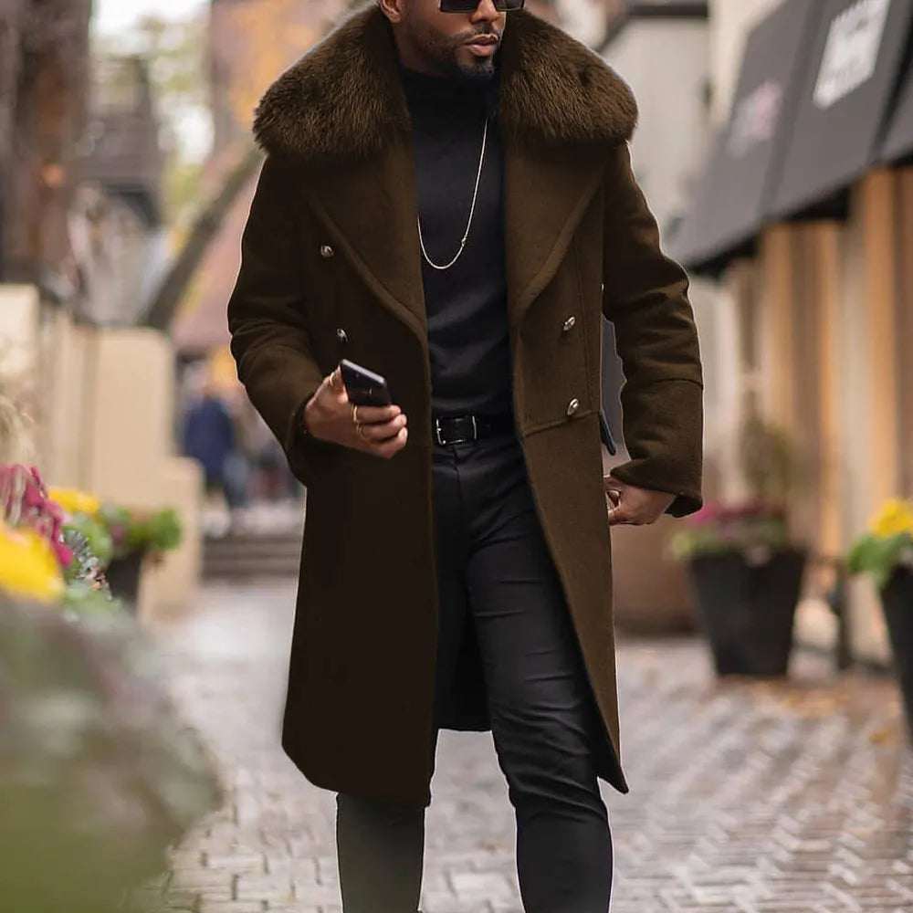 Fashion Men Coats  Autumn Winter British Large Size Streetwear Overcoat Fur Collar Coat Male  Woolen Coat Outwear Cardigan