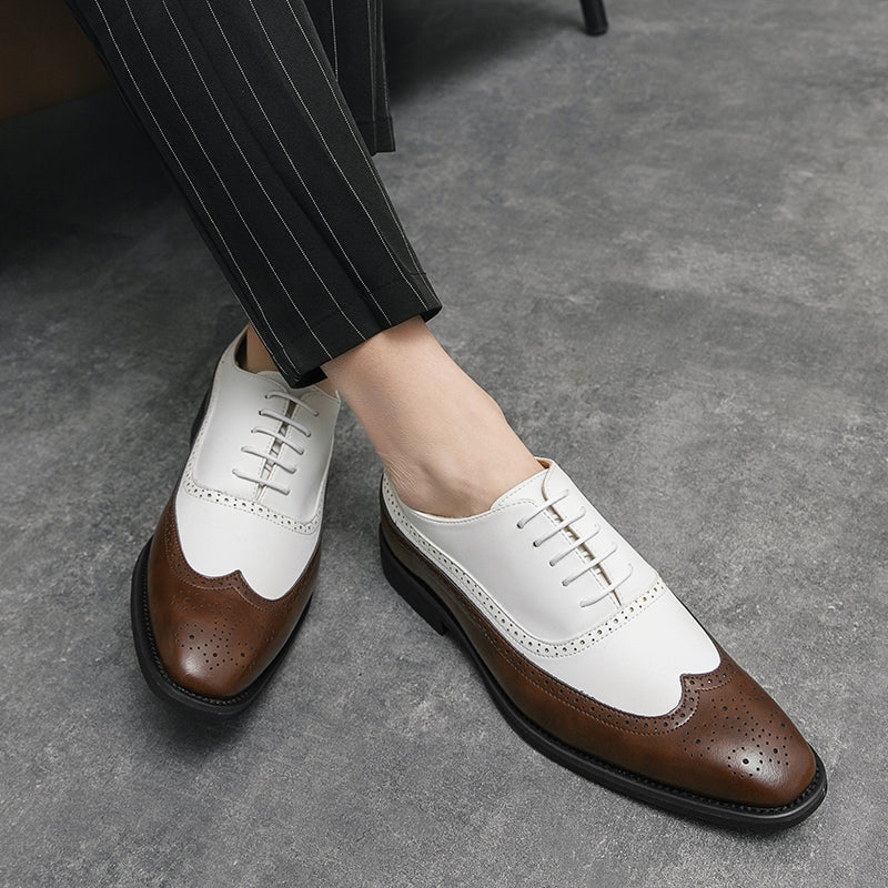 Herren Brogue-Schuhe mit Flügelkappe, Business-Oxford-Schuhe zweifarbig für Hochzeitsfeiern