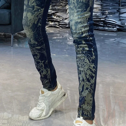 Skinny Jeans Men Vintage ArtPrint Men Jeans Fashion Jeans Printing Pant Streetwear Men Erkek Kot Pantolon Jeans Hombre