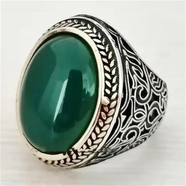 New Inlaid Emerald Men's Luxury Ring Personality Retro Domineering Personality Ring To Attend The Banquet Party Jewelry
