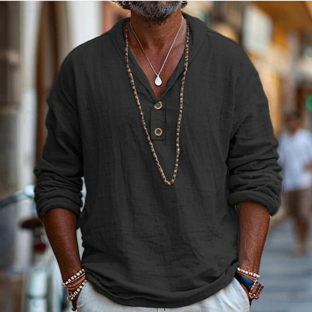 Street Retro Men's Long Sleeved Shirt Pure Cotton Business Casual Top Breathable Thin Section Plain Color Base Shirt