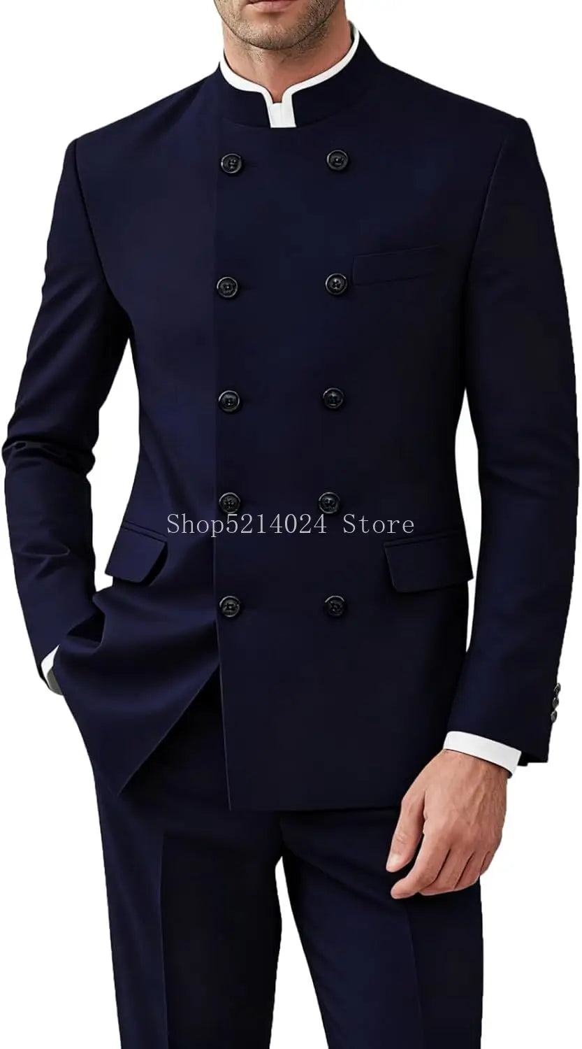 Men 2 Pieces  Suit   Suits for Men Gold Button Jacket Pant Set Traditional Wedding