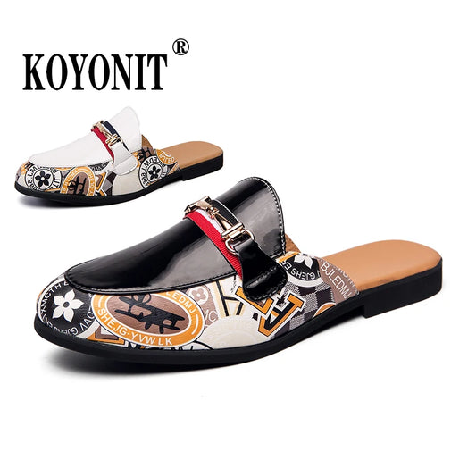 Designer Mens Summer Sandals Luxury Brand Casual Loafers Patent Leather 37~45 Men Half Shoes Mules Male Black Slides Slippers