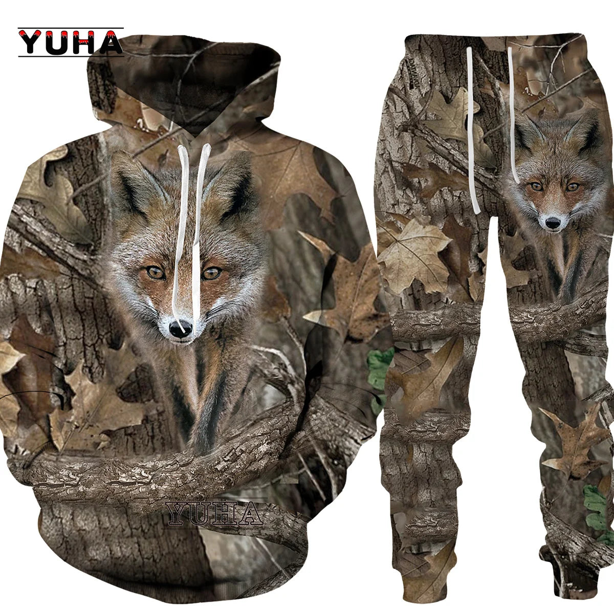 Casual Camouflage Hunting Animal Wild Wolf /fox  3D Hoodie Sweatshirt / Men's Tracksuit 2 Piece Set Sportwear Men Clothing Suit