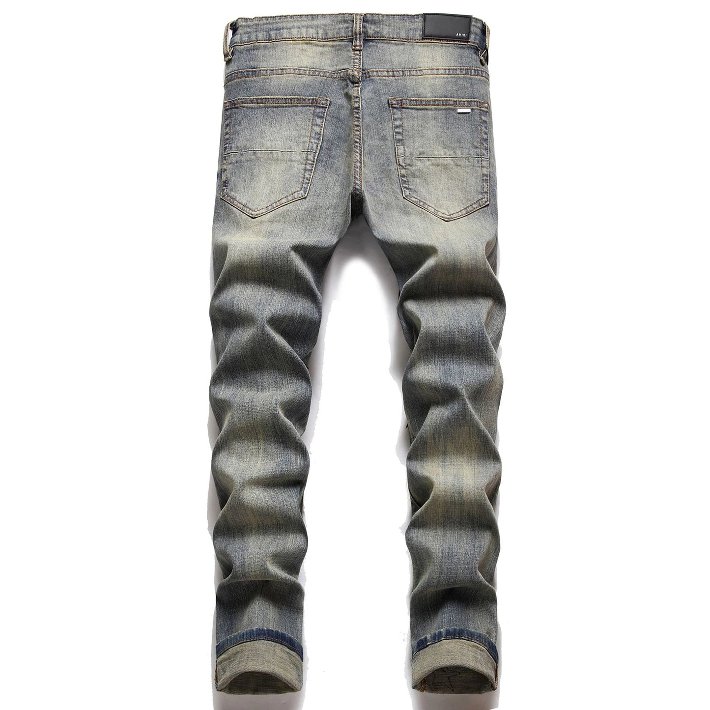 High Quality Men’s Slim-fit Hole Ripped Blue Jeans,Light Luxury Embroidery Decorating Hip Hop Jeans,Stylish Sexy Street Jeans;