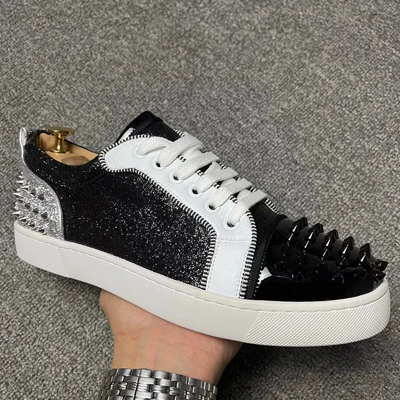 new arrival men fashion original leather rivets shoes lace-up flats shoe party nightclub dresses breathable platform footwear