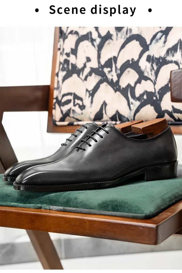 Luxuriöse Herren-Business-Schuhe aus echtem Leder, handgefertigte Whole Cut Oxfords, Schnürschuhe mit spitzer Zehe für Hochzeiten