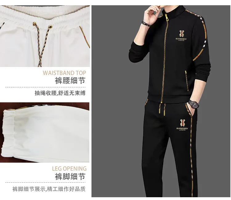 Men's Luxury Sports Suit Cardigan Zipper Sweatshirt Sweatpants Suit Autumn Winter Fashion Stand Up Collar Cotton Casual Clothing