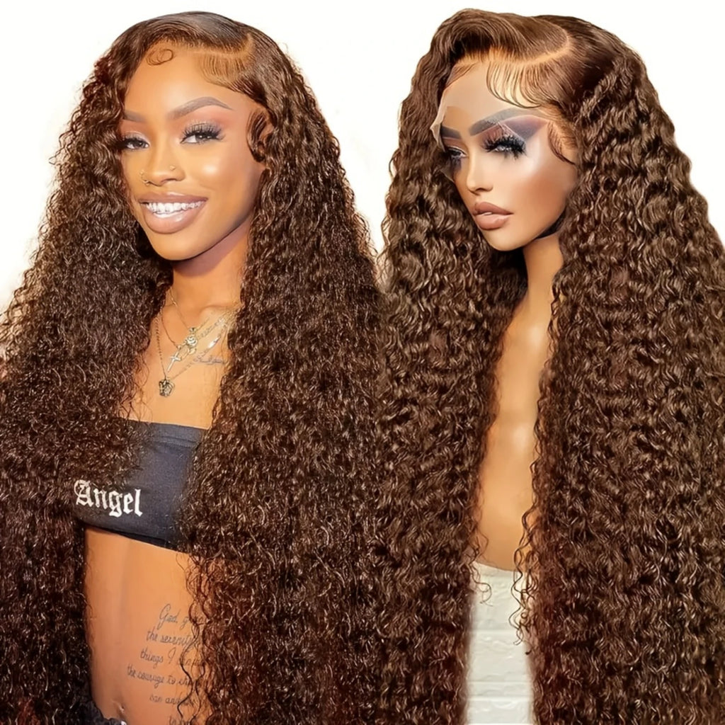 Chocolate Brown Curly Human Hair Wig 13x4 Lace Front Human Hair Wigs For Women Jerry Curly Glueless Wigs On Clearance Sale