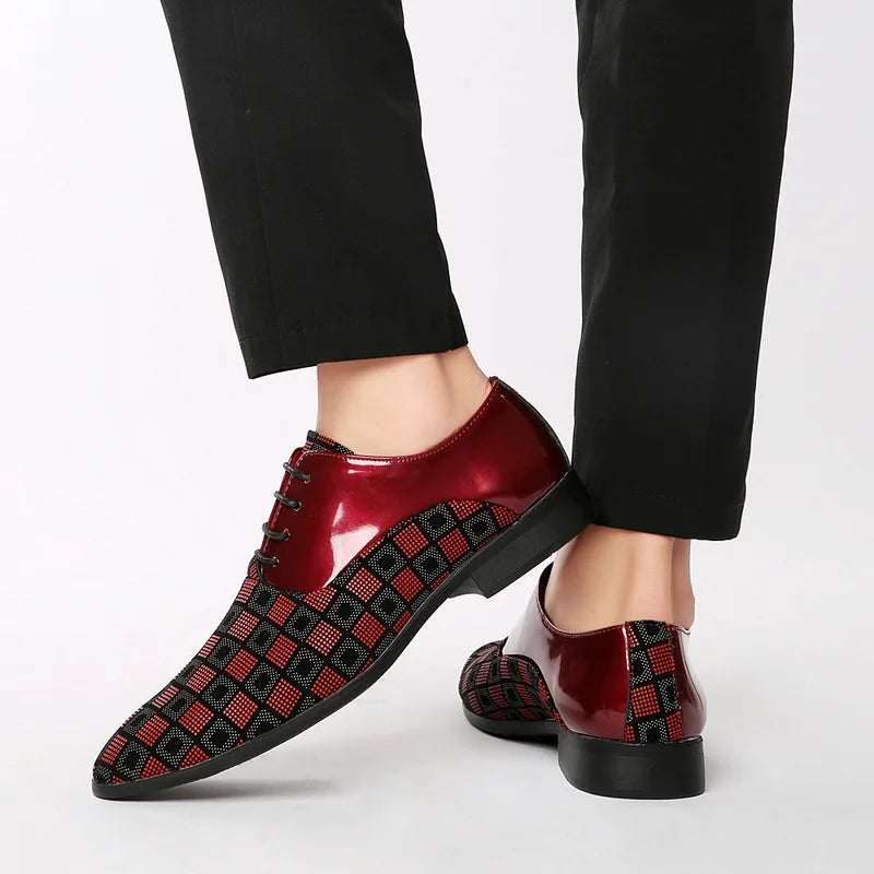 Elegant Red Men's Casual Leather Shoes Pointed-Toe Lace-up Men's Dress Shoes Comfortable Formal Shoes zapatos de vestir hombre
