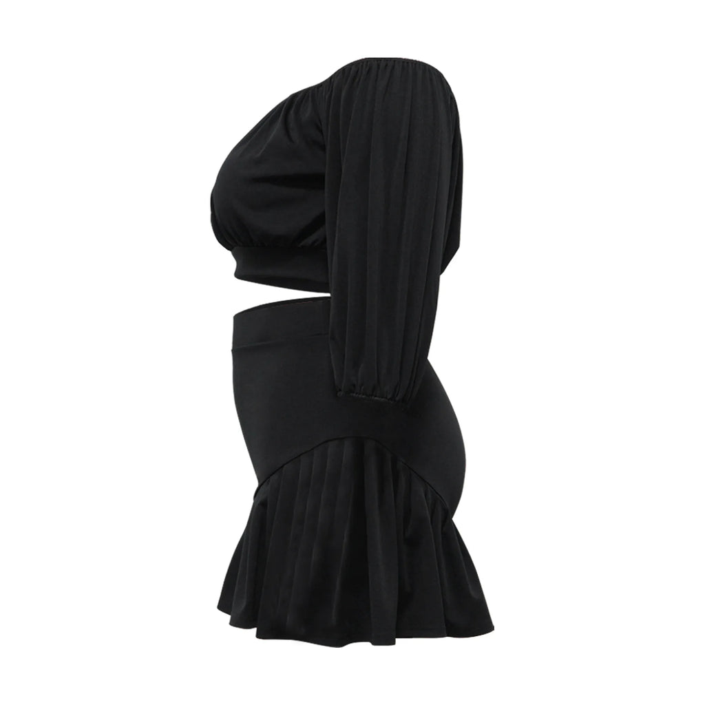 CM.YAYA Plus Size Women's Set Long Sleeve Slash Neck T-Shirt and Shorts  Summer Ruched Two 2 Piece Set Outfits Tracksuit