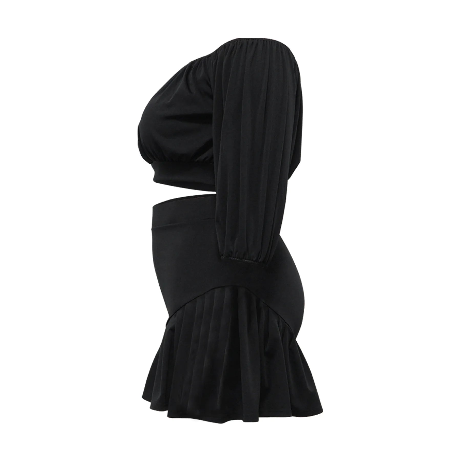 CM.YAYA Plus Size Women's Set Long Sleeve Slash Neck T-Shirt and Shorts  Summer Ruched Two 2 Piece Set Outfits Tracksuit