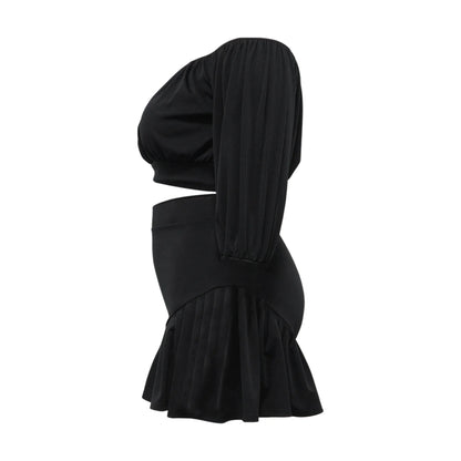 CM.YAYA Plus Size Women's Set Long Sleeve Slash Neck T-Shirt and Shorts  Summer Ruched Two 2 Piece Set Outfits Tracksuit