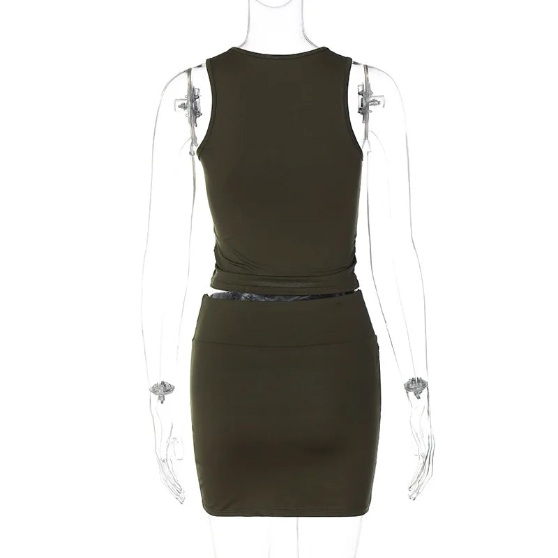 Dulzura Women  Autumn Tank Tops Mini Skirts Party Club Streetwear Two Piece Matching Sets Wholesale Items For Business S3211
