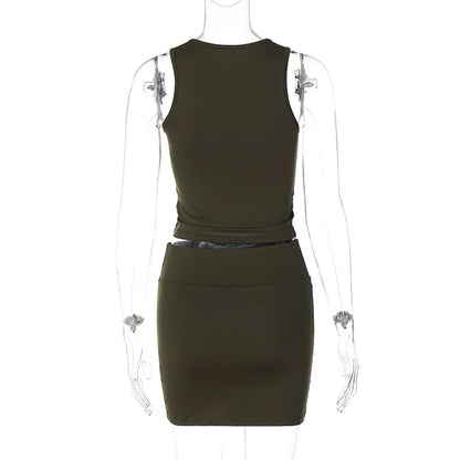 Dulzura Women  Autumn Tank Tops Mini Skirts Party Club Streetwear Two Piece Matching Sets Wholesale Items For Business S3211