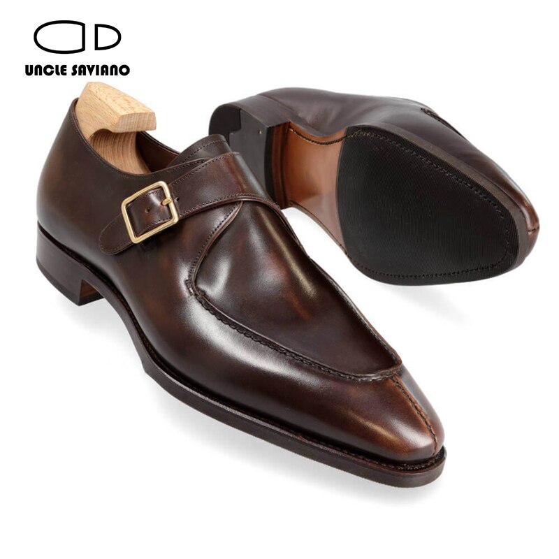 Uncle Saviano Single Monk Strap Business Shoes Men Luxury Designer Fashion Genuine Leather Office Dress Man Shoes Men Original