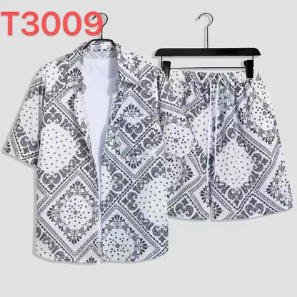 Comfortable flower grass leaf coconut tree 3D Print shirt +Shorts Two Piece Set Short Sleeve Flip collar shirts half pants