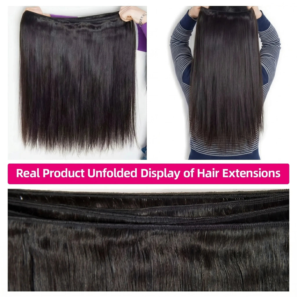 16A Straight Human Hair Bundles Brazilian Real Remy Weave Hair 3 4 5 Pcs 100% Unprocessed Raw Hair Bundles Extensions Natural Black For Women