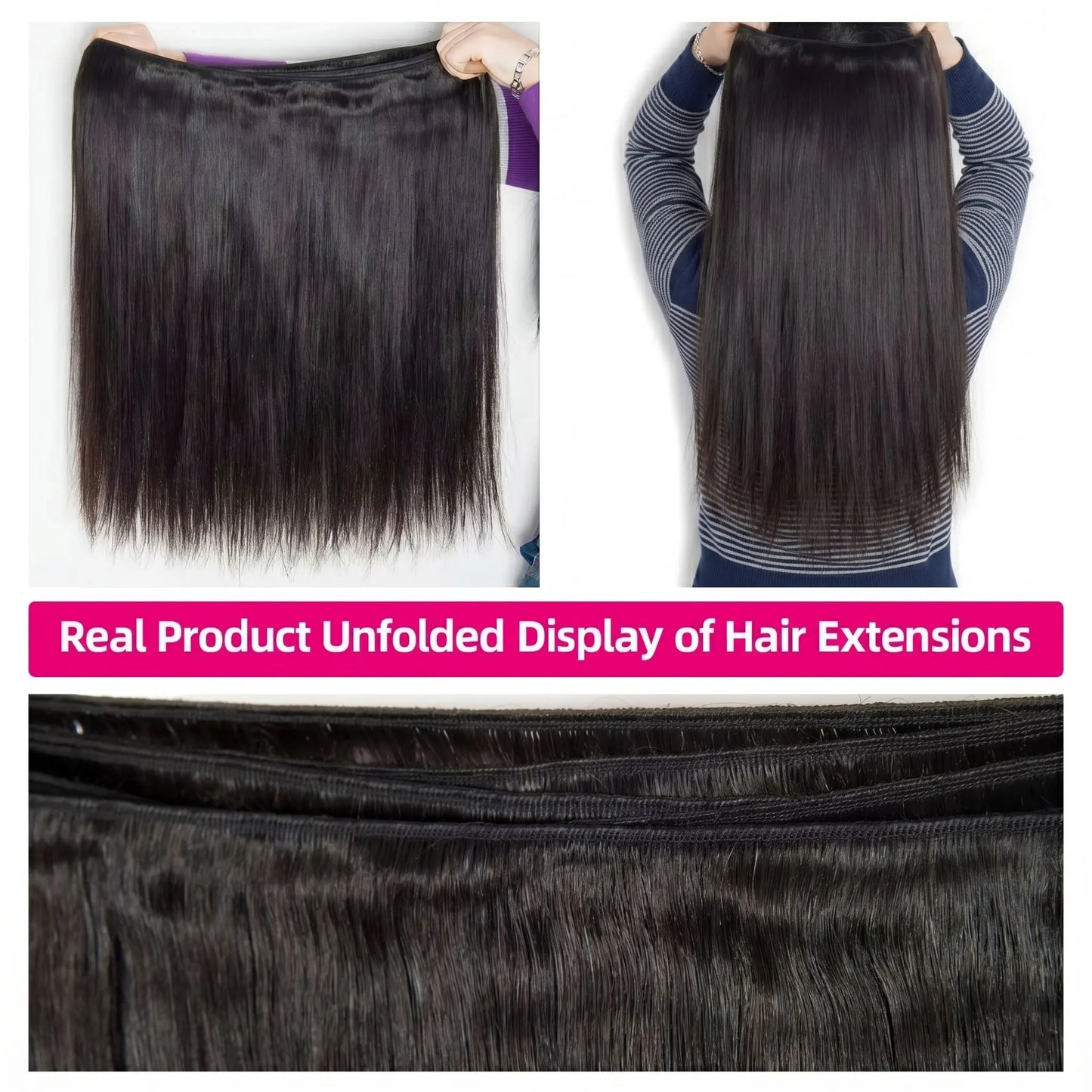 16A Glatte Echthaar-Bundles, brasilianisches Echthaar, Remy-Haar, 3 4 5 Stück, 100 % unbehandeltes Rohhaar, Bundles-Extensions, Naturschwarz für Frauen