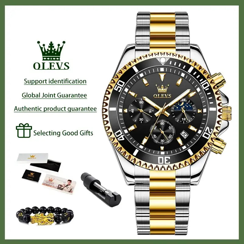 OLEVS 2870 Herrenuhren Mondphase Stahl Kalender Chronograph Original Quarz Uhr Großes Zifferblatt Luxus Sport Armbanduhren